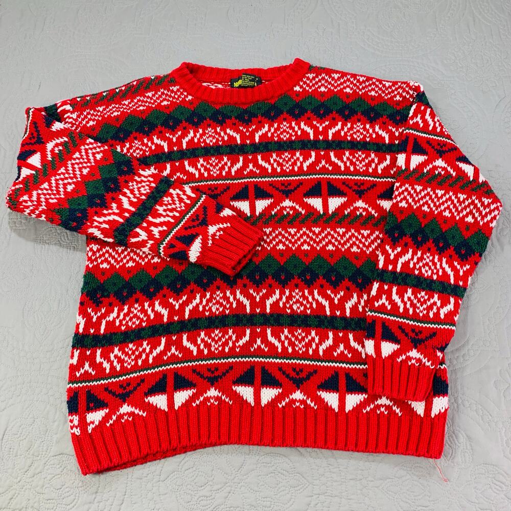 Driving‎ Force Sweater Vintage Fair Isle Nordic Red Womens X Large Knit Pullover